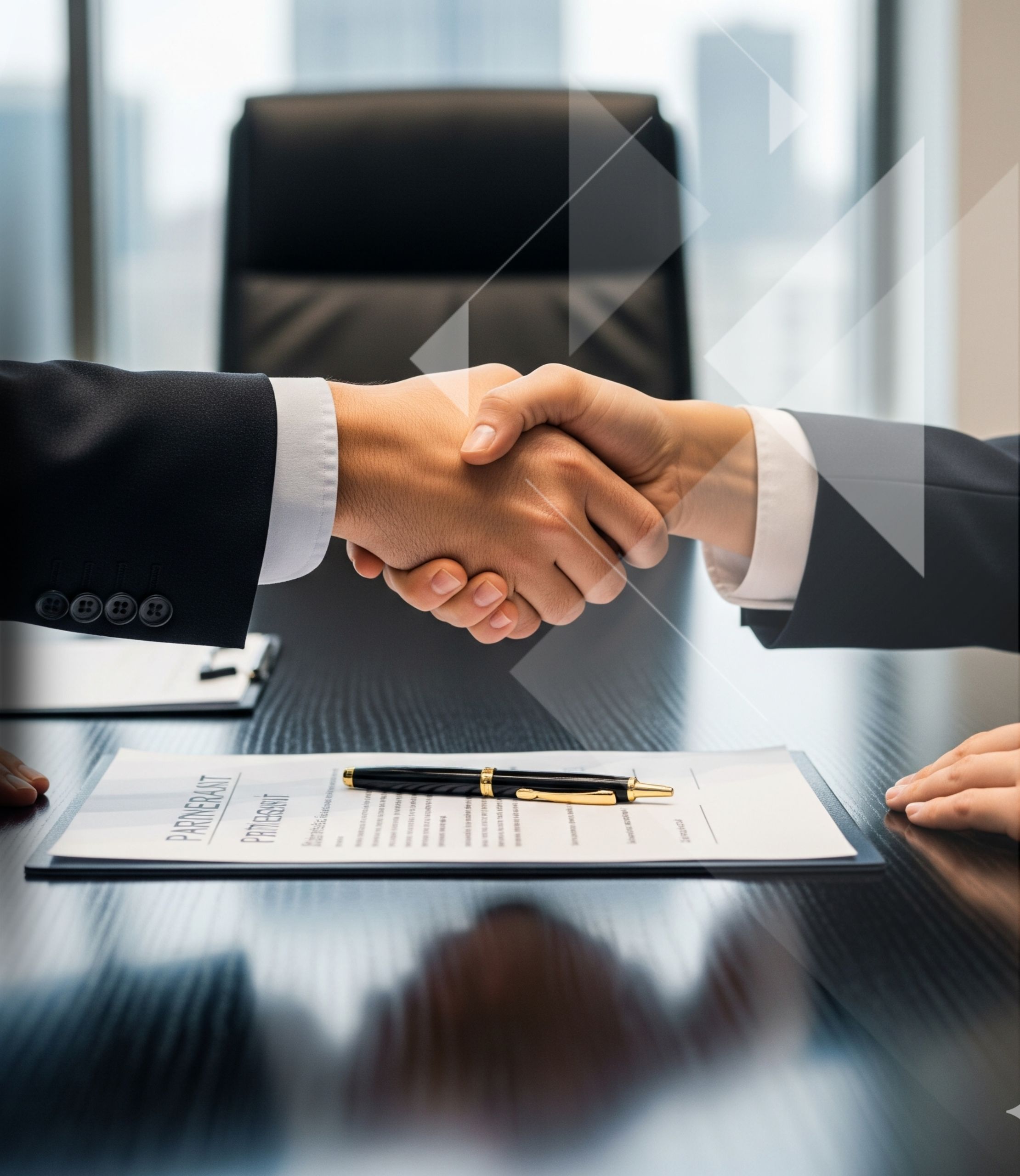 A firm handshake over a conference table with a contract document, symbolizing agreement, compliance, and successful labor relations.